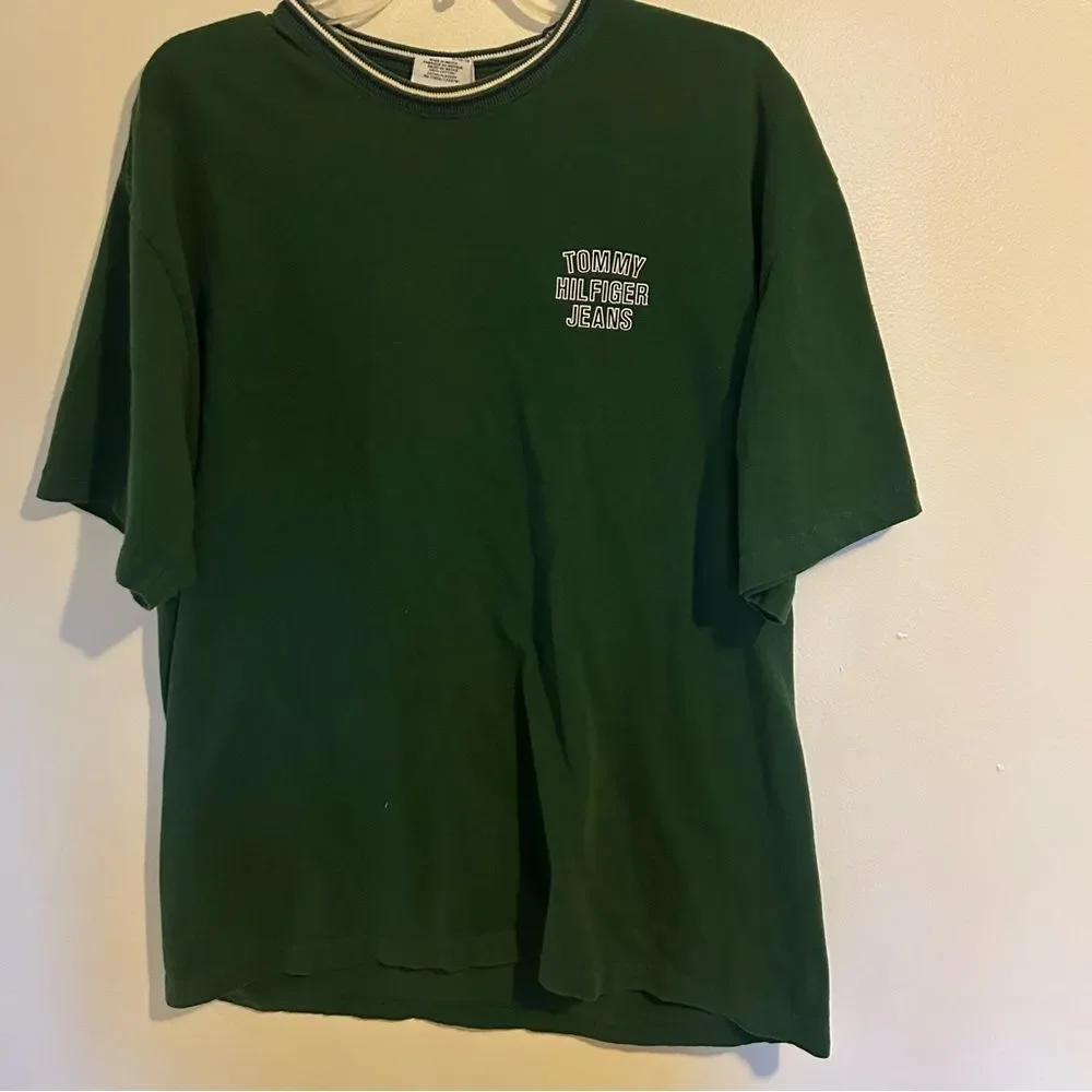 Vintage Tommy Hilfiger Men’s Logo Shirt 90s Green Size XL